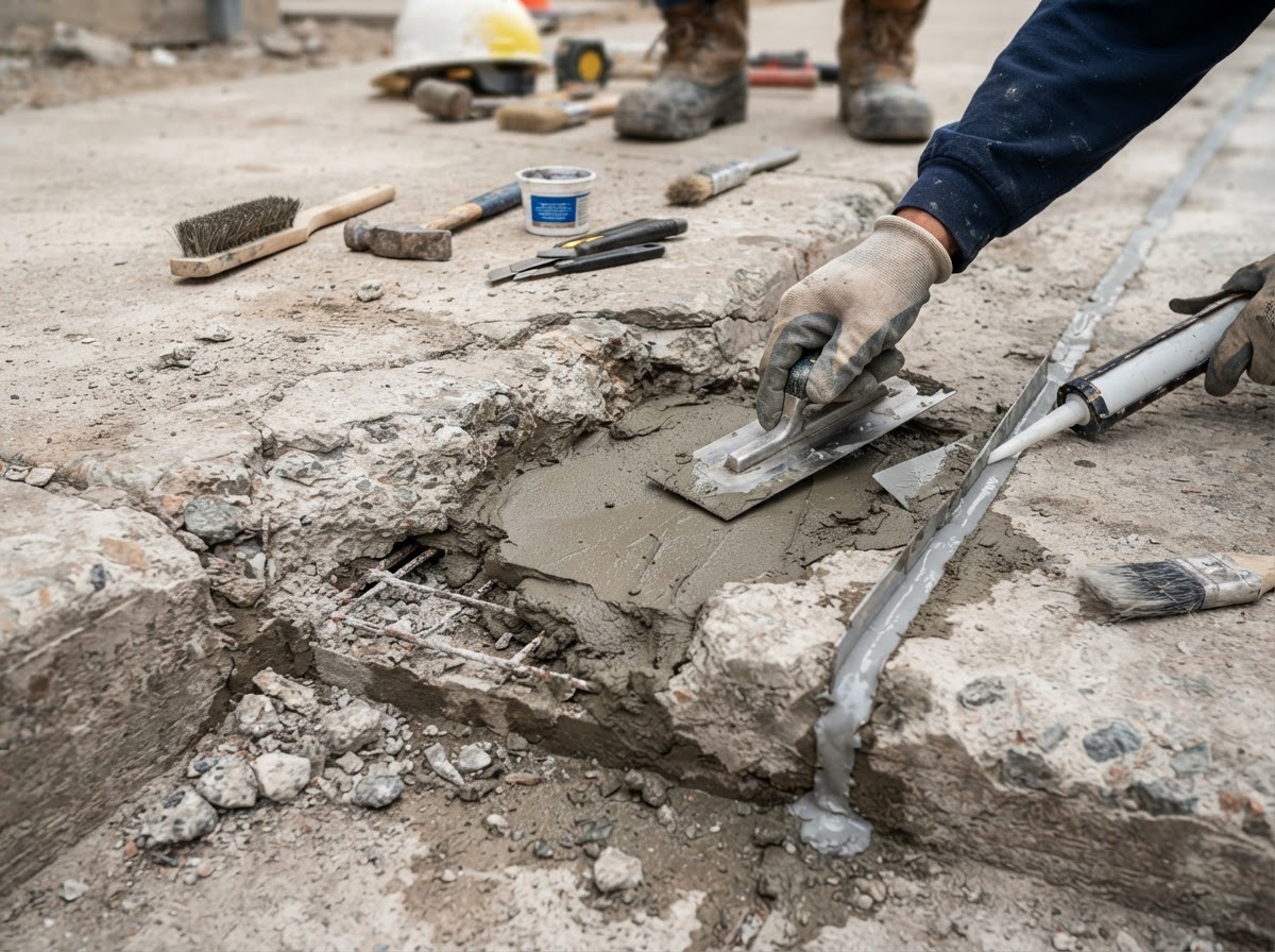 Concrete crack and surface repair work