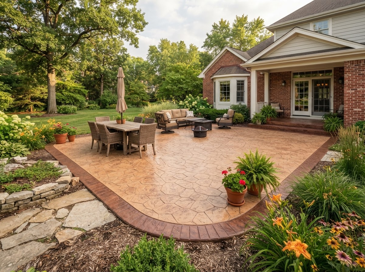 Decorative concrete patio with textured finish