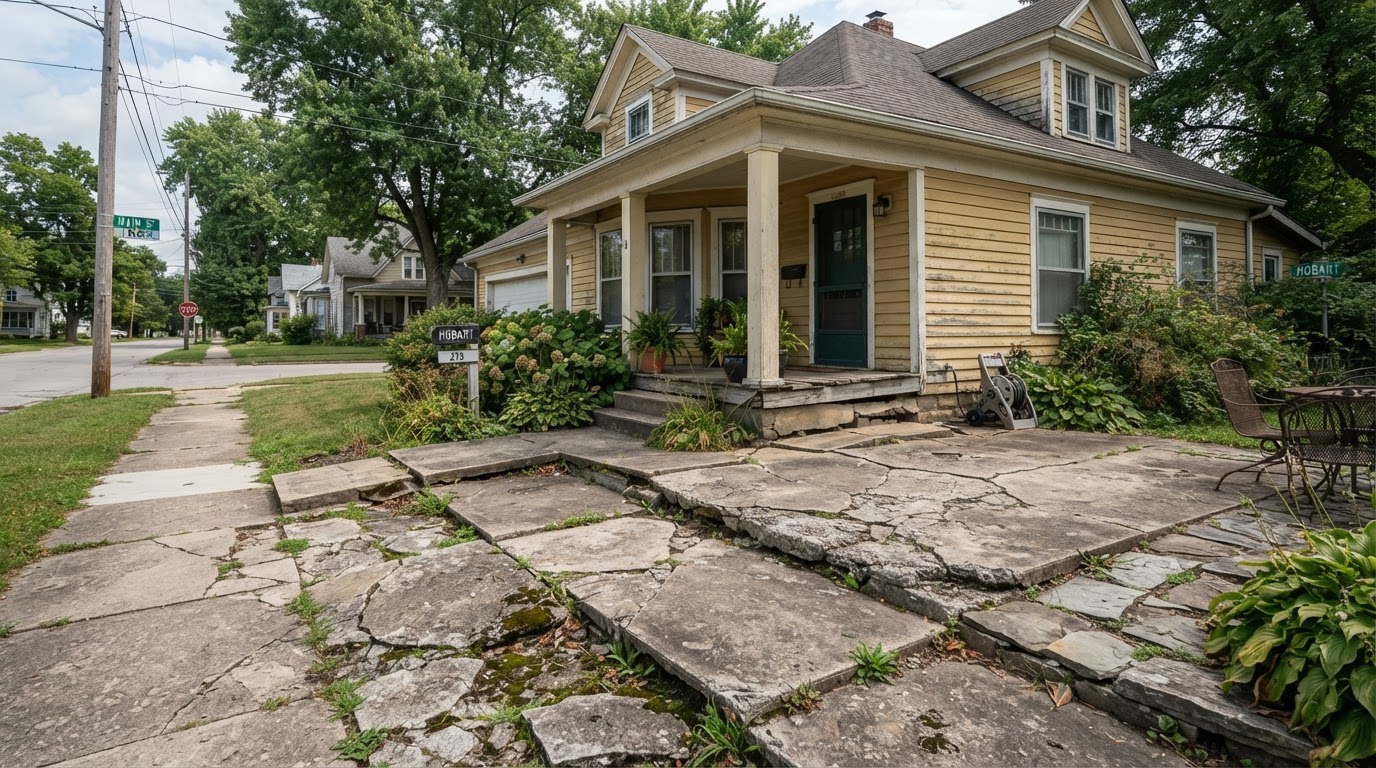 Concrete patio and flatwork at an older central Hobart style home near Main Street
