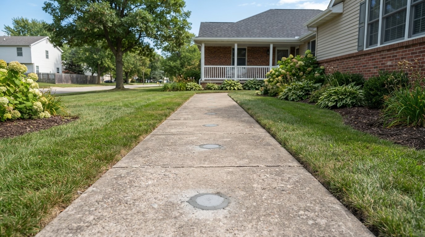 Concrete walkway after mudjacking and leveling