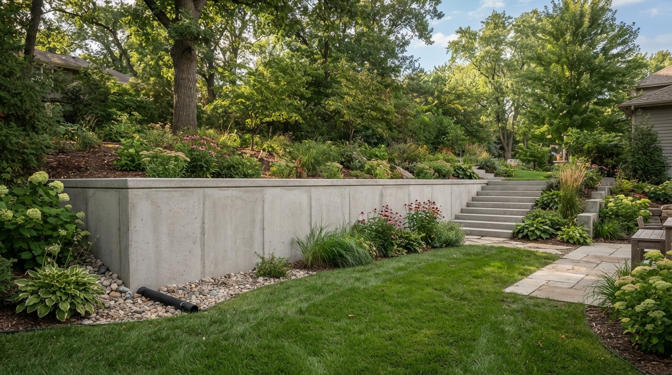 Finished poured concrete retaining wall