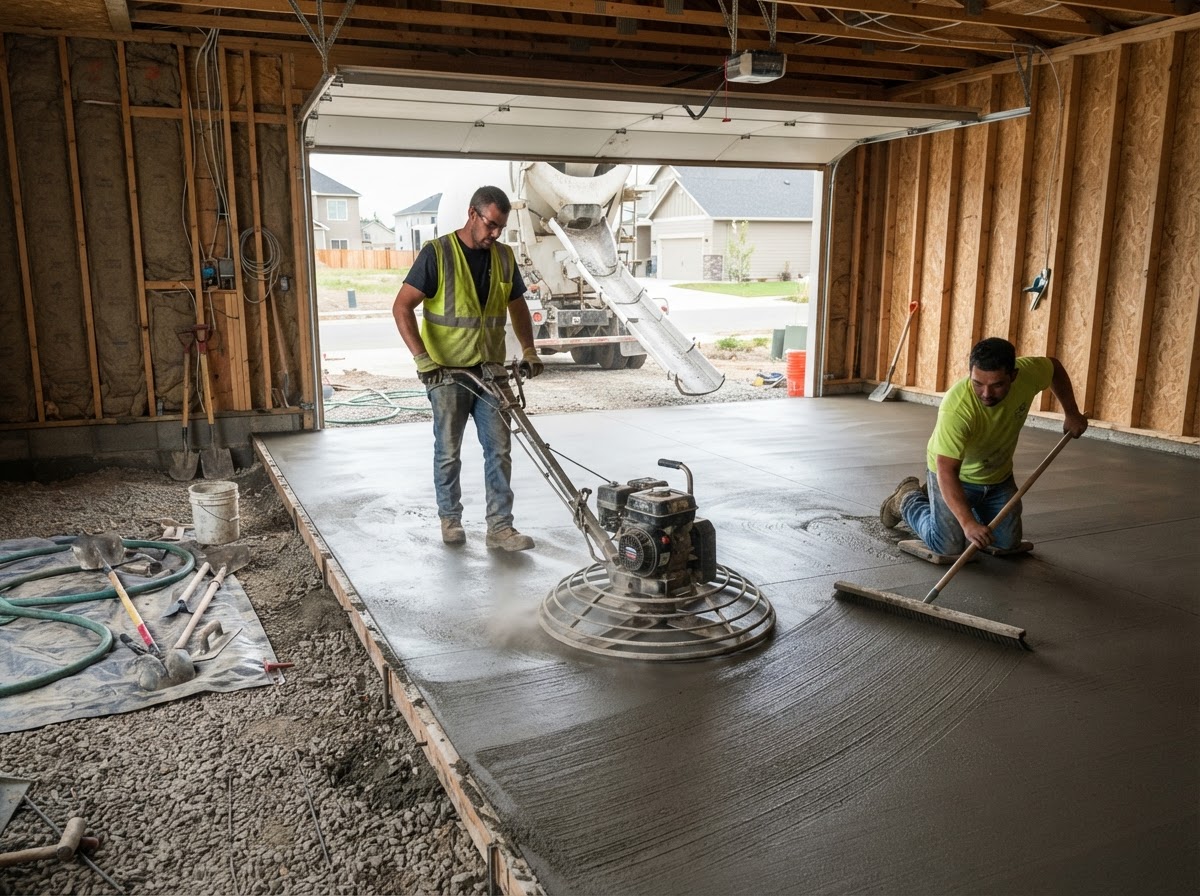 Concrete garage floor finishing