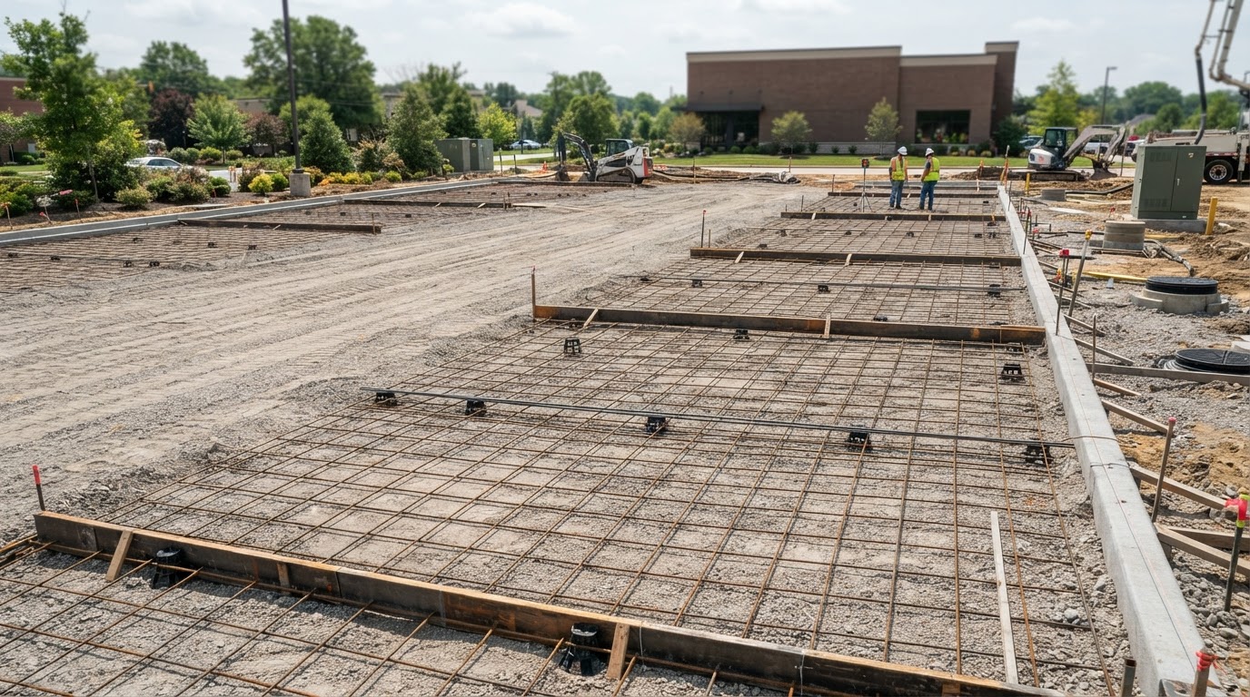 Concrete parking lot base preparation