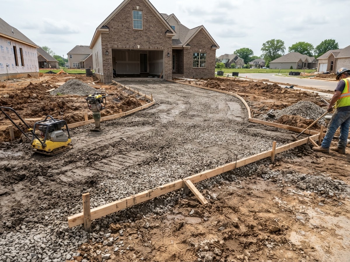 Base preparation and forms for a Crown Point concrete driveway