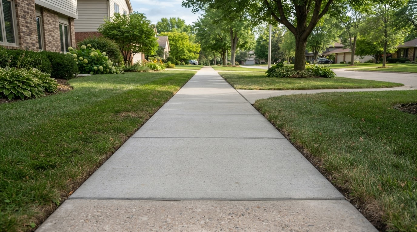 Leveled concrete sidewalk after slab lifting