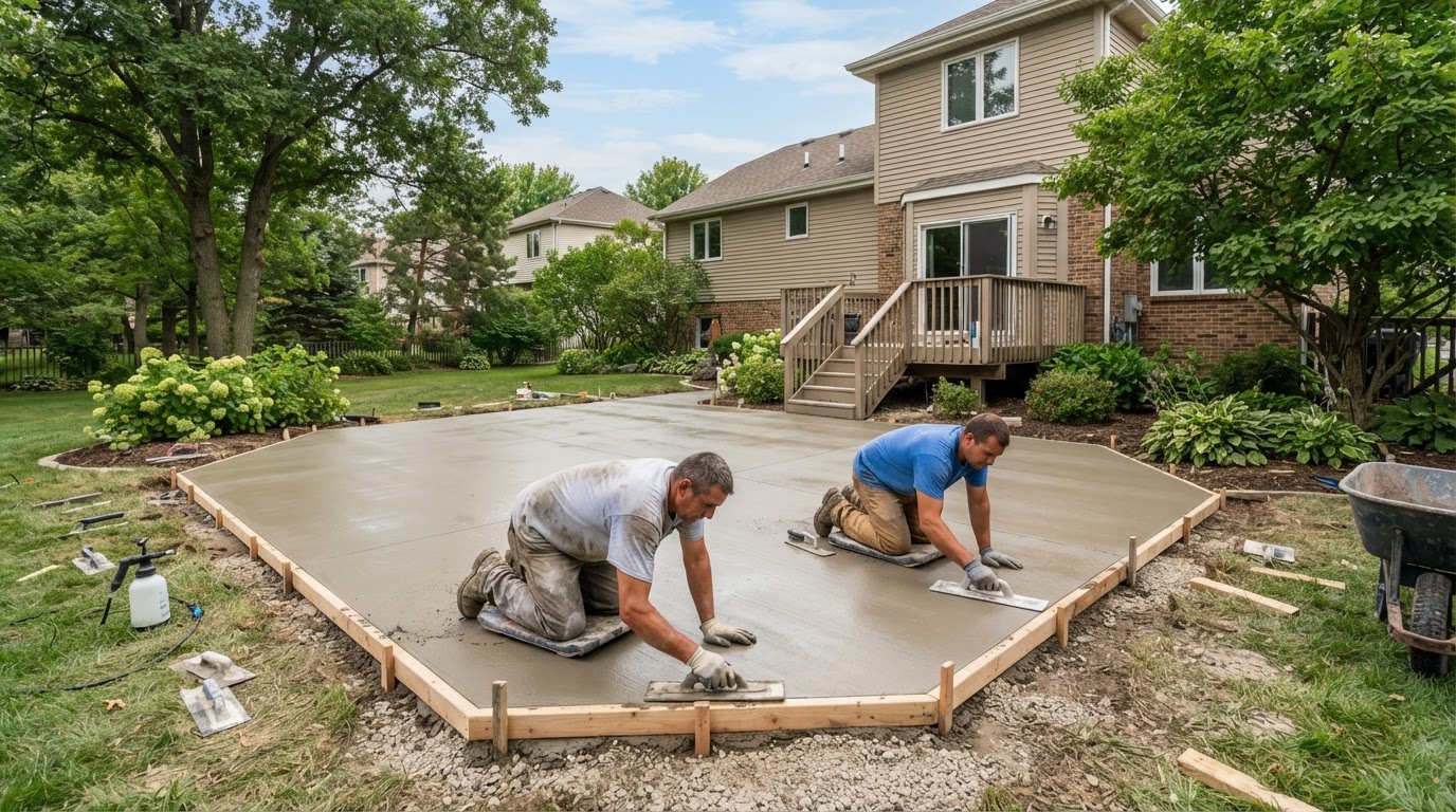 Concrete patio installation at a Northwest Indiana home