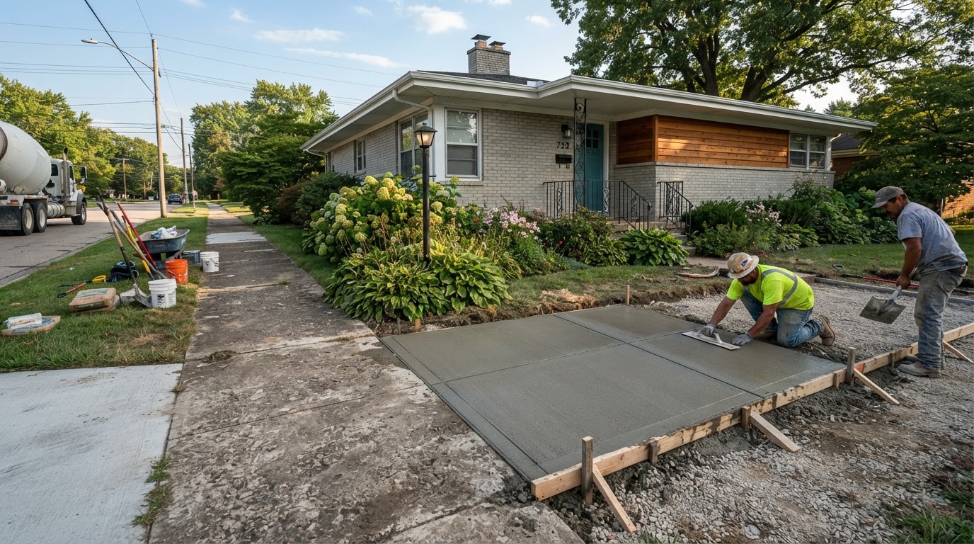 Concrete walkway repair and replacement at a mid-century Griffith home