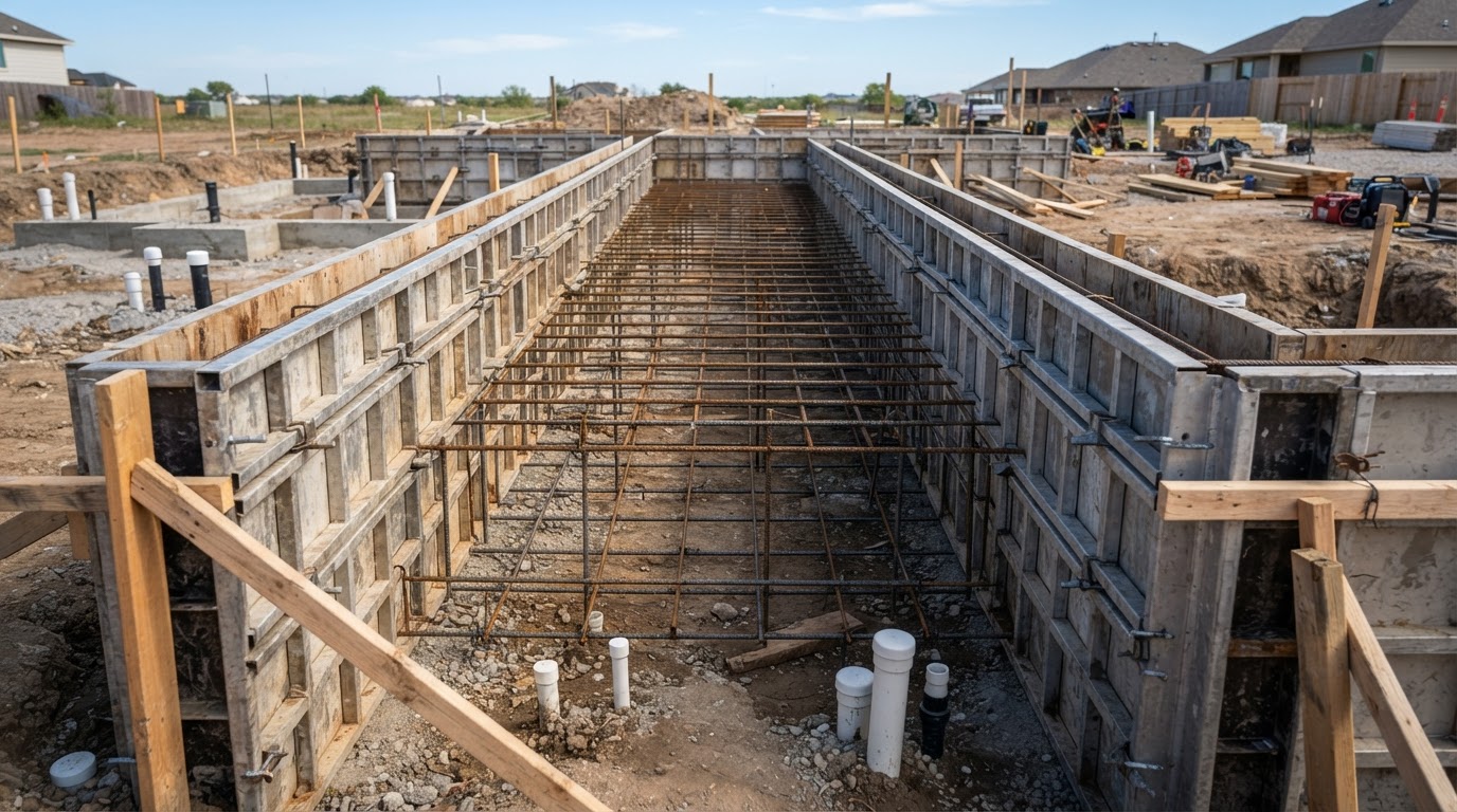 Poured concrete foundation wall formwork