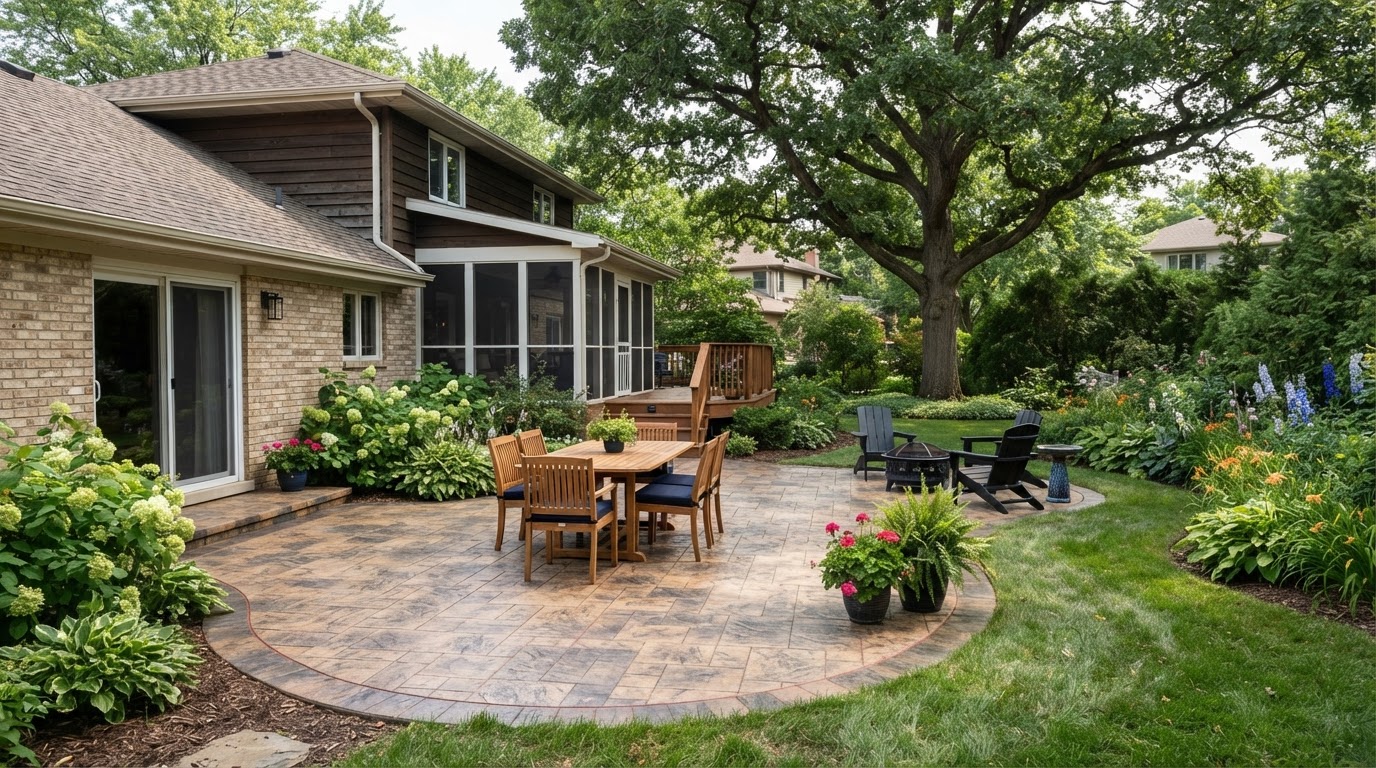 Stamped concrete patio upgrade in a Munster style residential setting