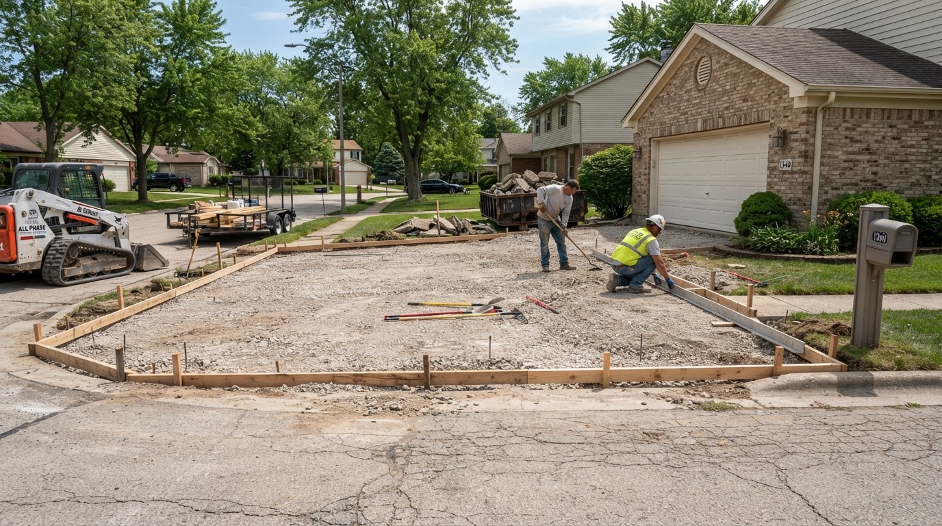 Concrete driveway replacement with base preparation in Griffith