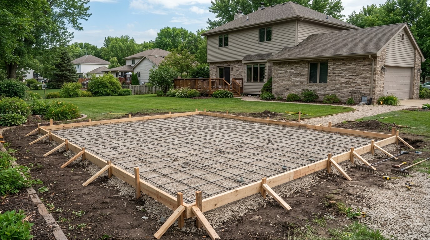 Residential concrete slab and pad installation