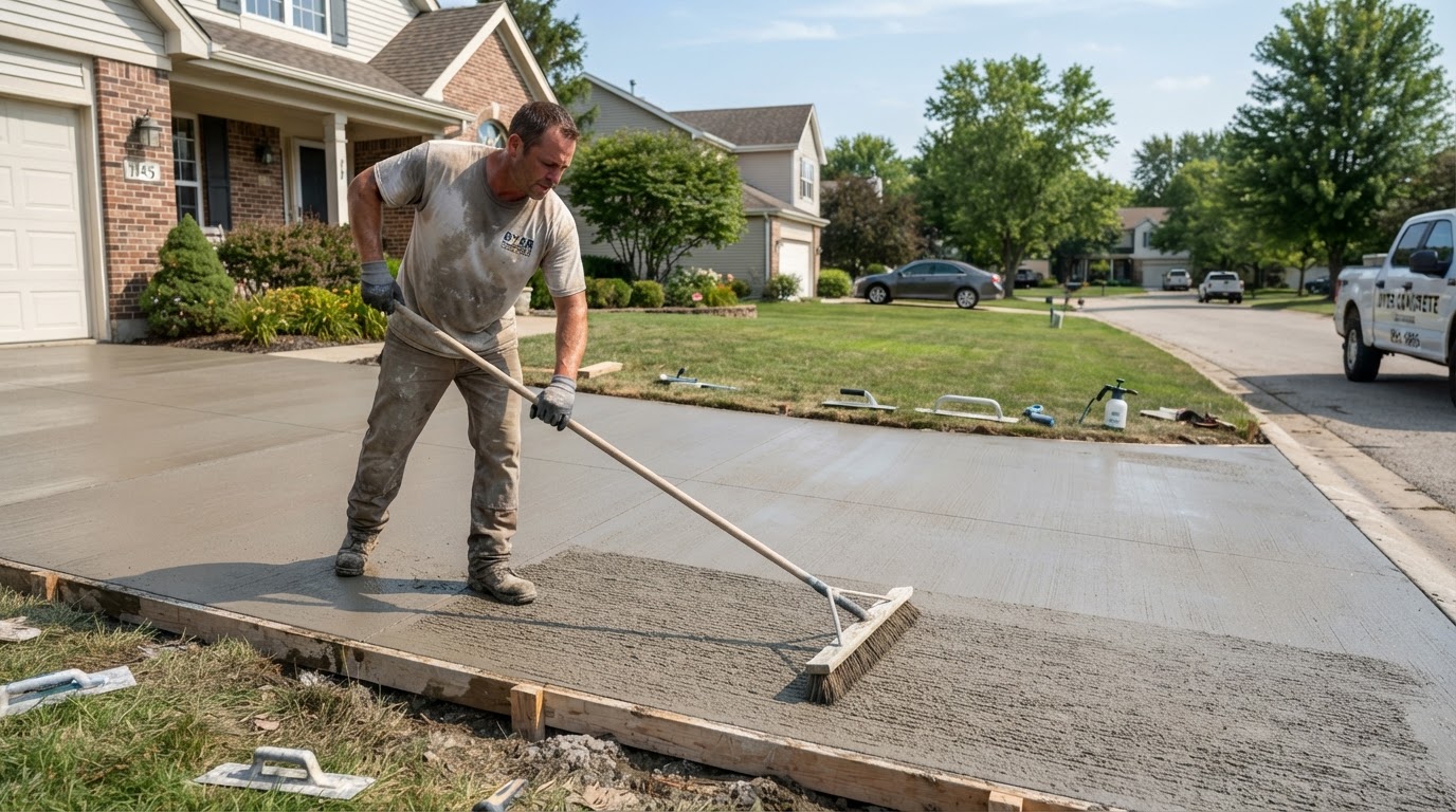 Concrete finishing on a Dyer residential driveway or patio