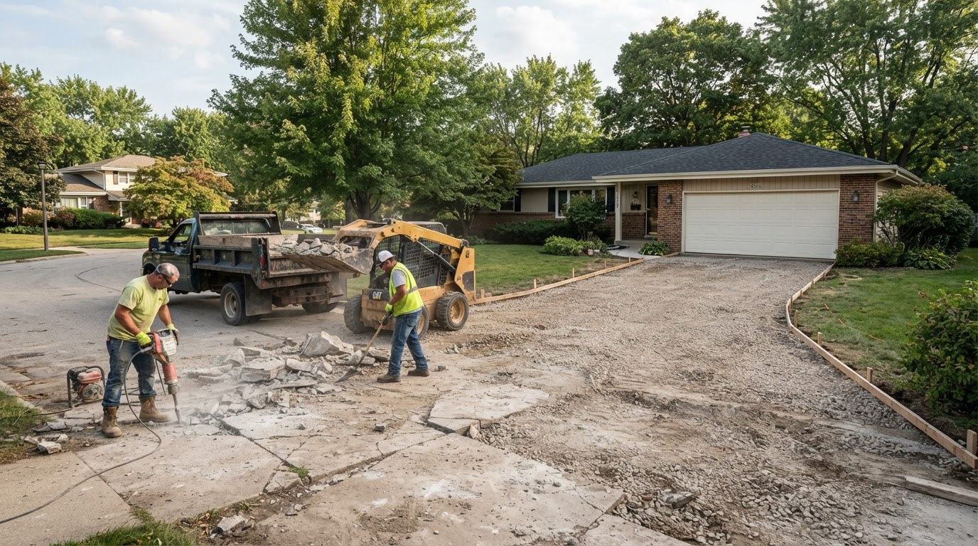 Concrete driveway replacement at an established Munster style home