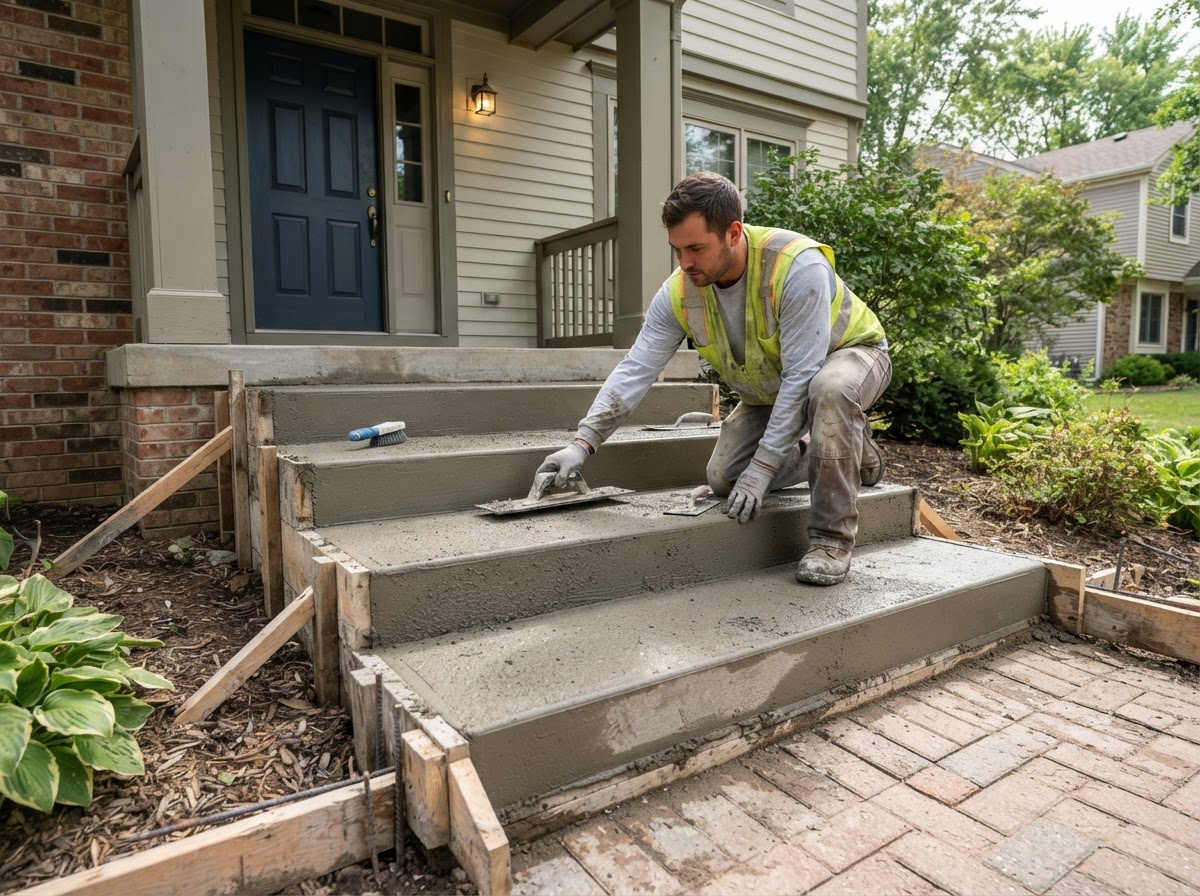 Concrete stair tread finishing
