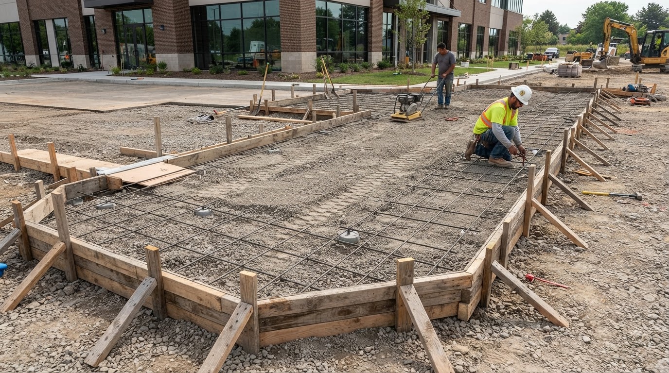 Commercial concrete forms and base preparation