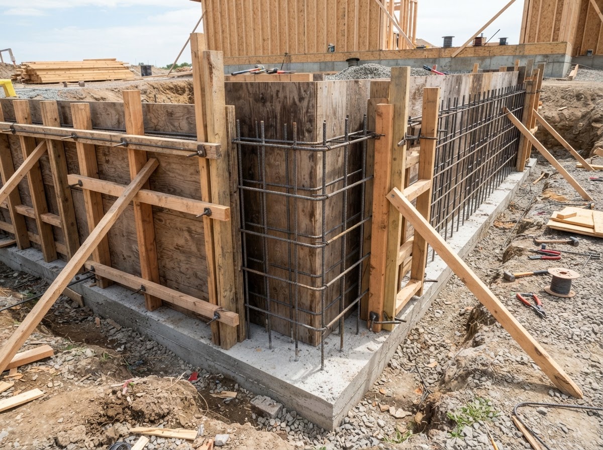 Poured concrete foundation construction