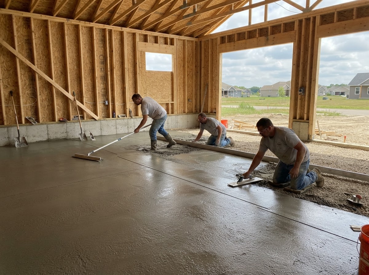 Residential concrete garage slab installation