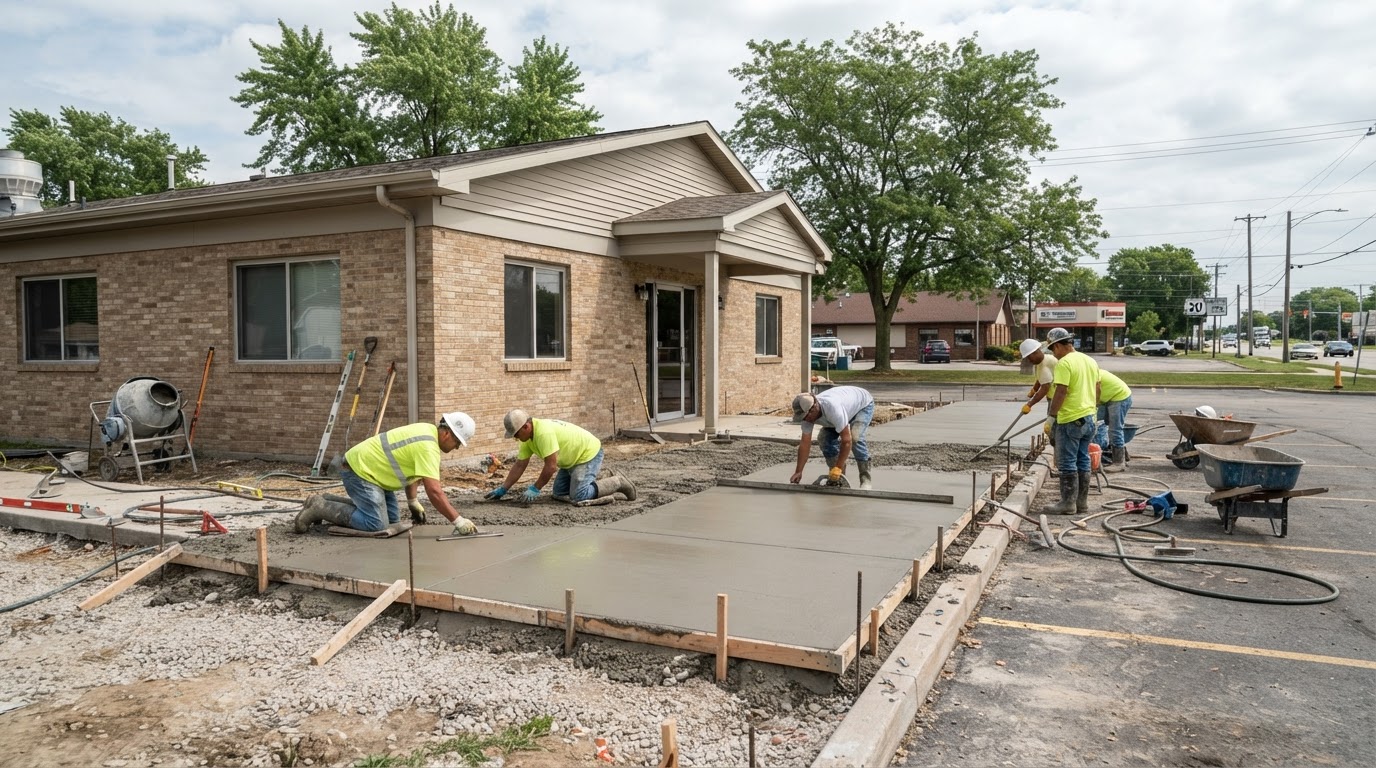 Commercial concrete flatwork installation in Merrillville