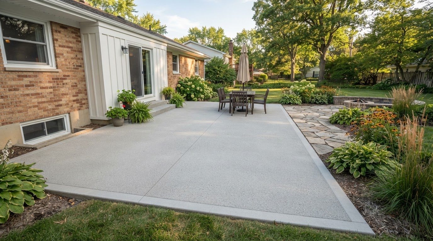 Resurfaced concrete patio with renewed finish