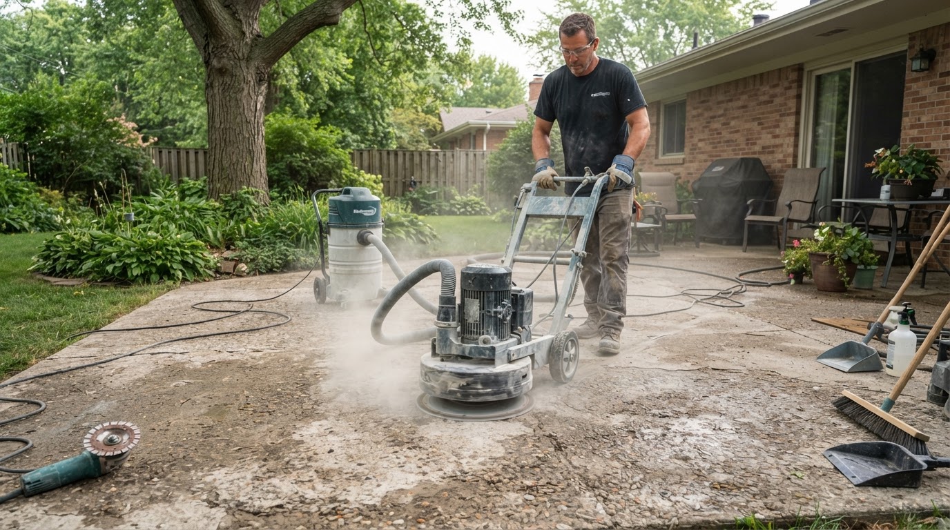 Concrete resurfacing surface preparation
