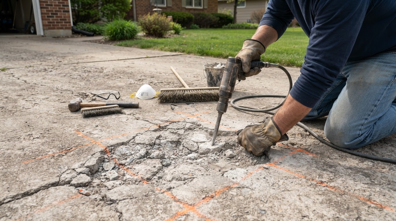 Concrete crack and surface repair preparation