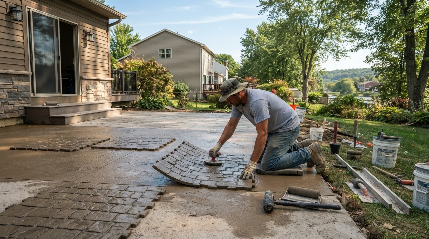 Stamped concrete installation in Baldwinsville NY
