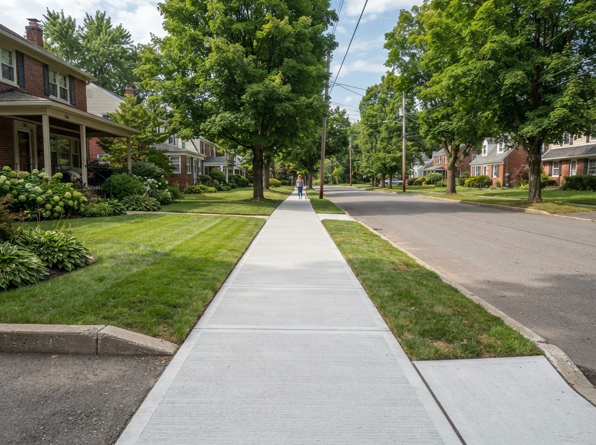 Completed concrete sidewalk with broom finish in Camillus NY