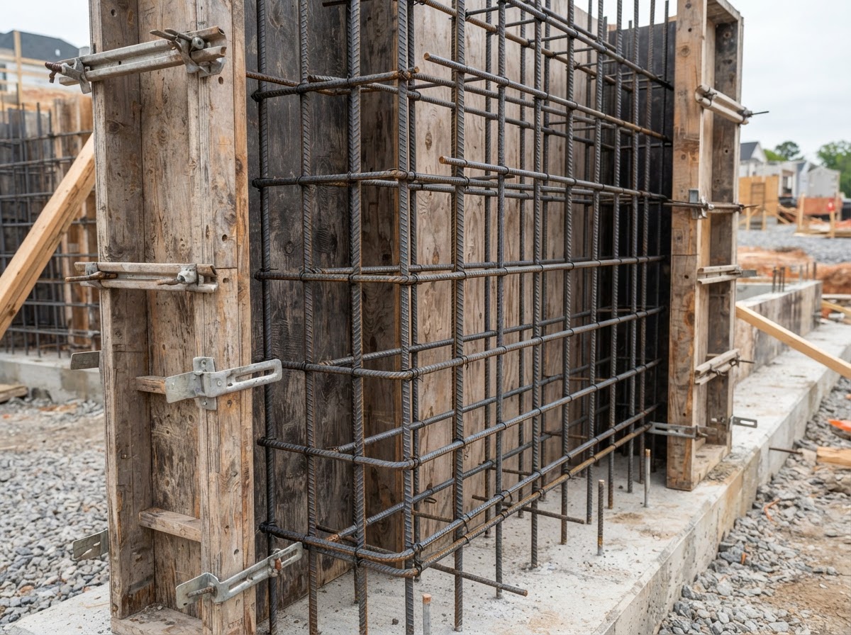 Foundation wall forms and rebar reinforcement detail in Camillus NY
