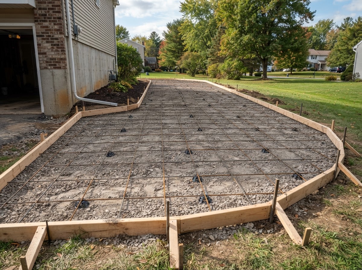 Concrete driveway base preparation in Fairmount NY