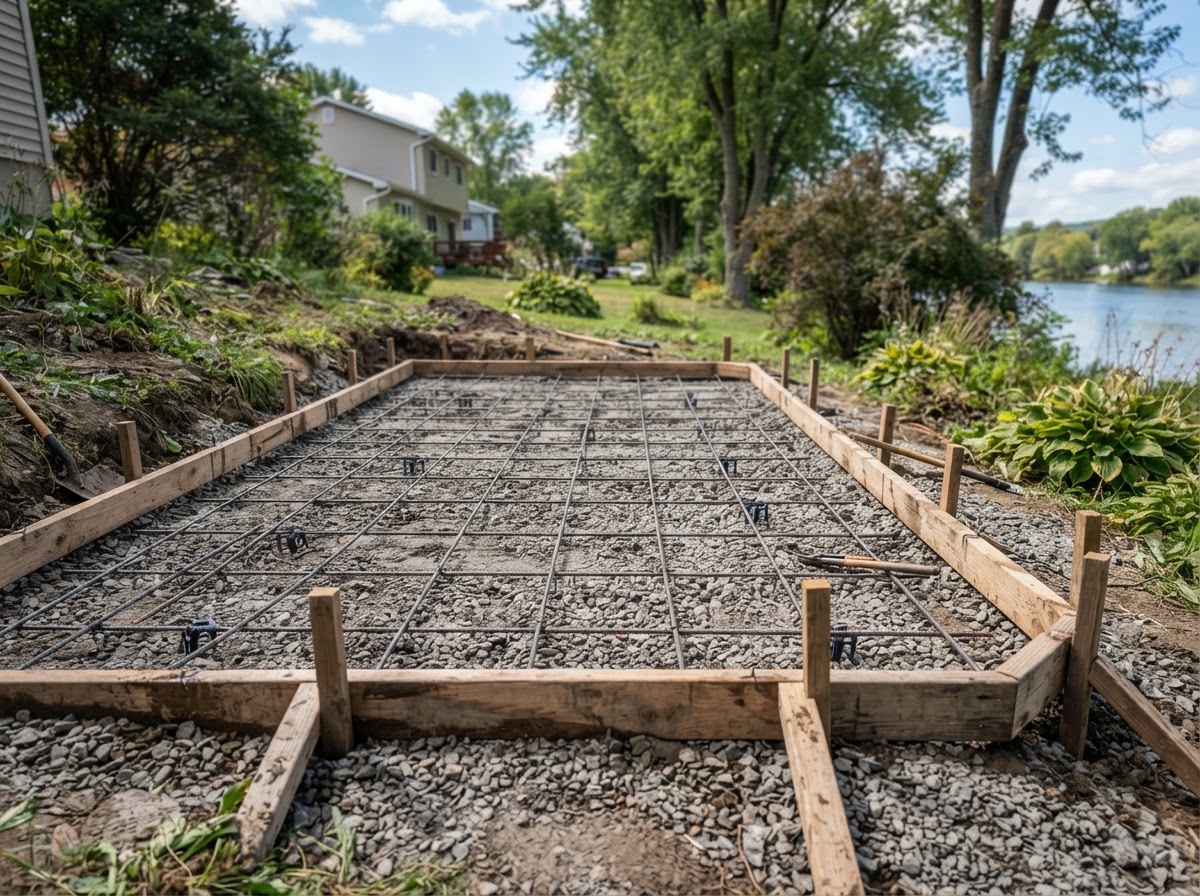 Concrete patio base preparation in Baldwinsville NY