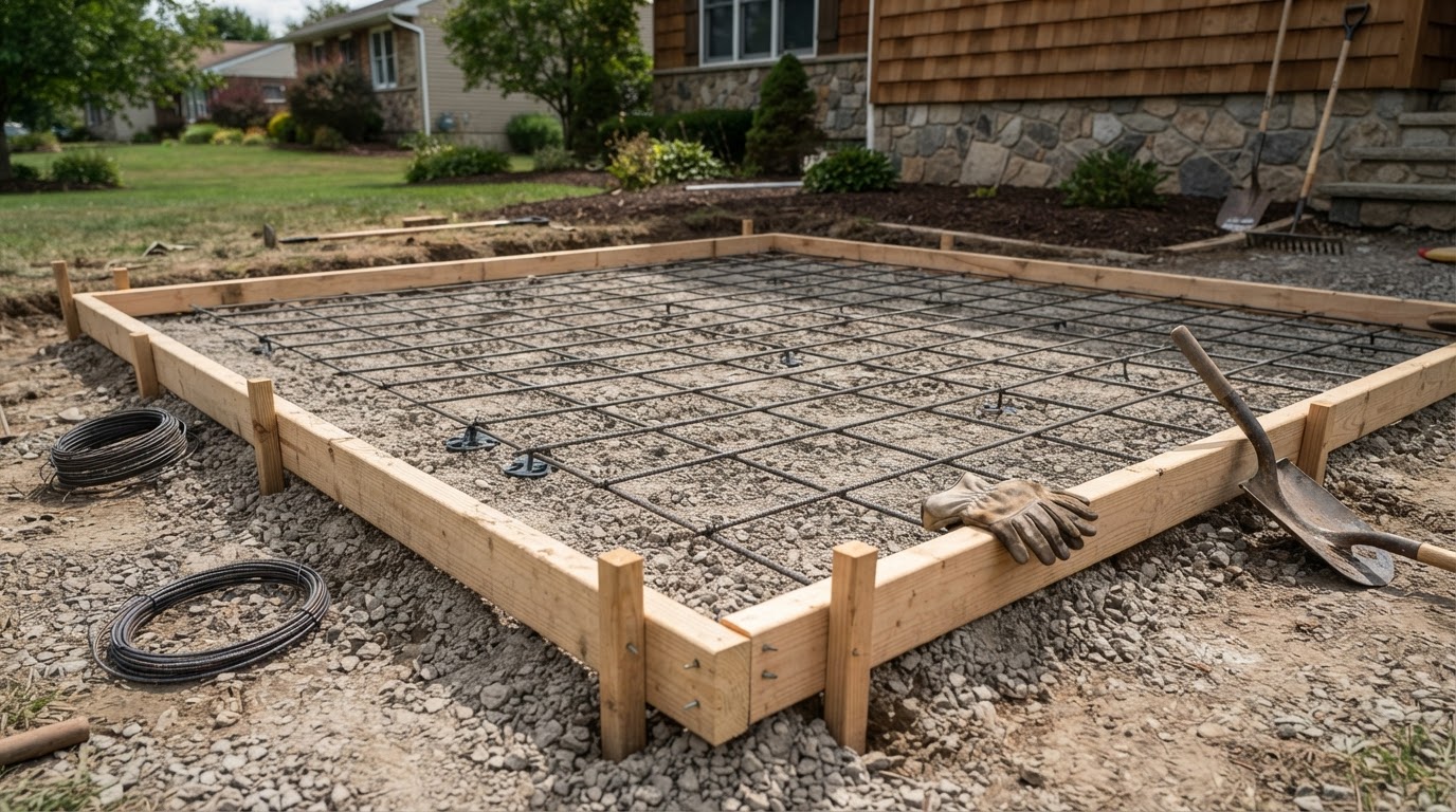 Concrete patio base preparation in Fairmount NY
