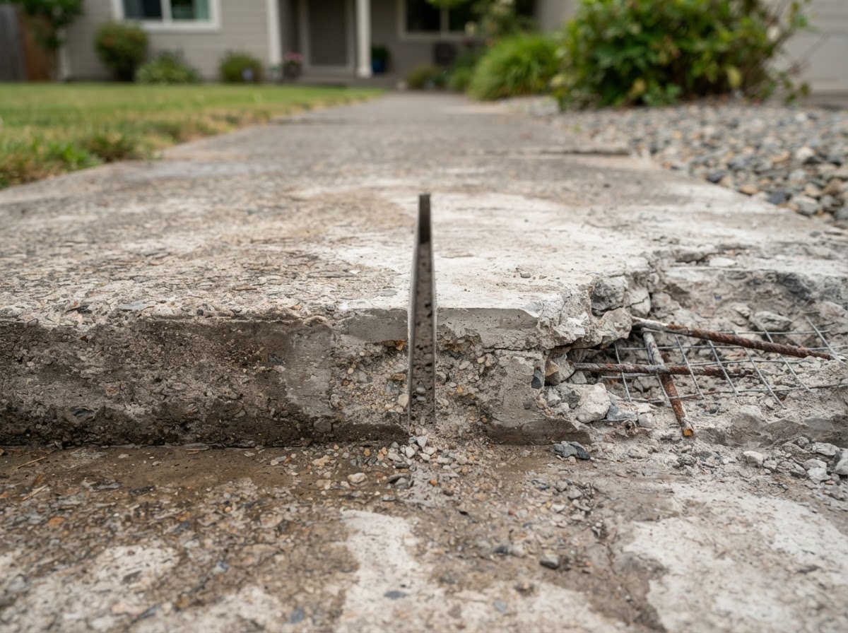 Saw-cut repair boundary in a concrete sidewalk in Camillus NY