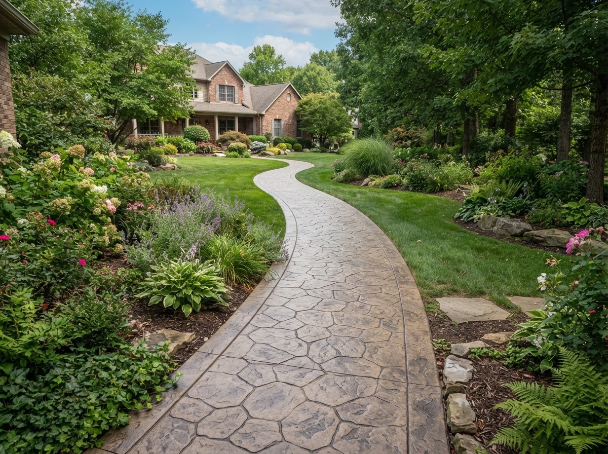 Stamped concrete walkway with stone texture in Camillus NY