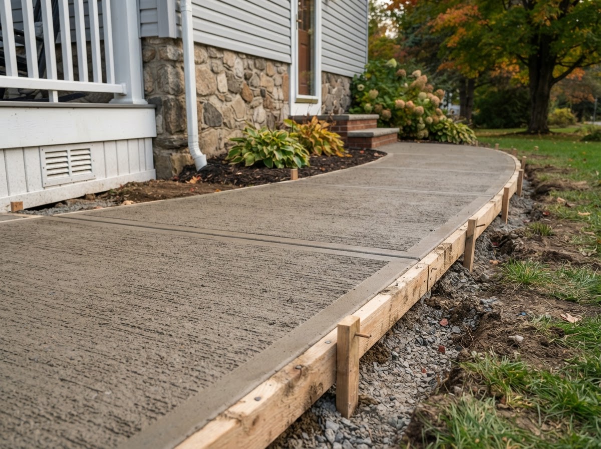 Residential concrete walkway with formwork and broom finish in Camillus NY