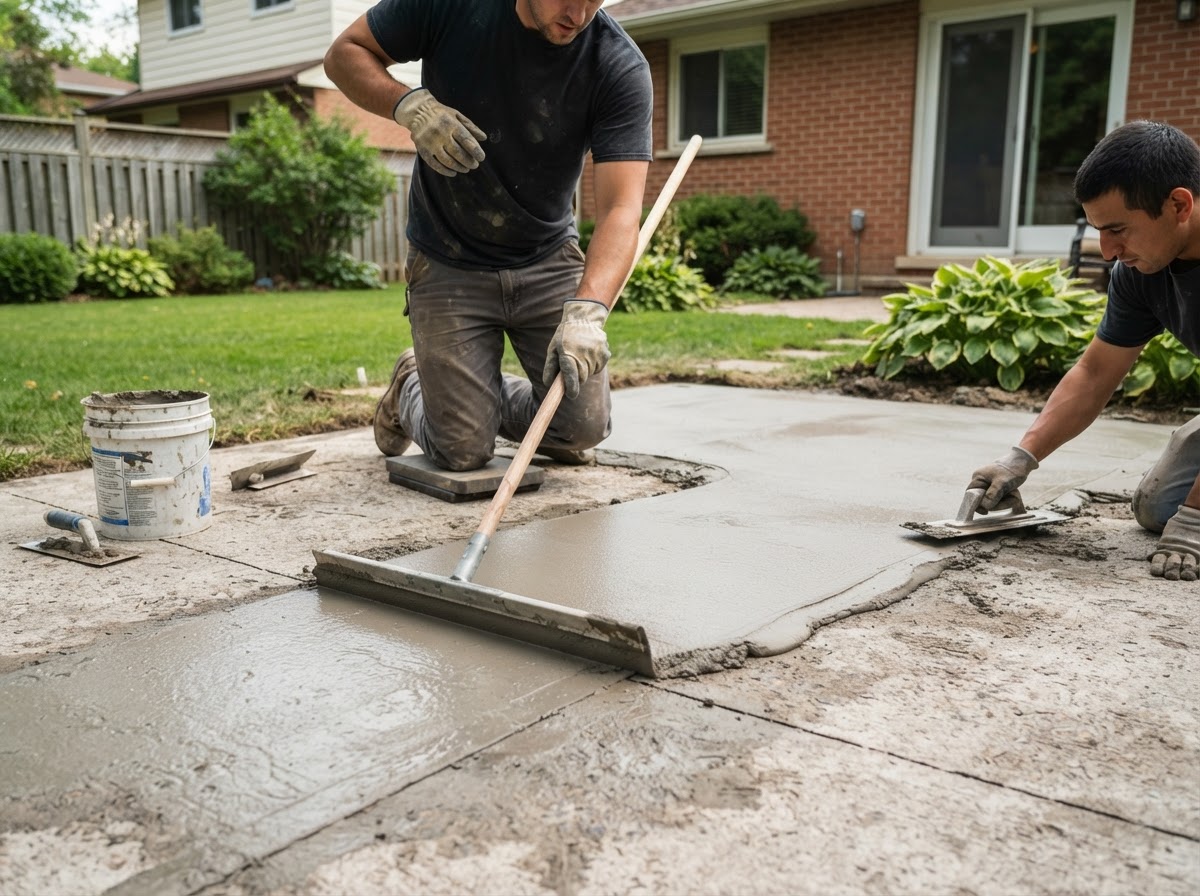 Bonded concrete resurfacing overlay being applied in Camillus NY
