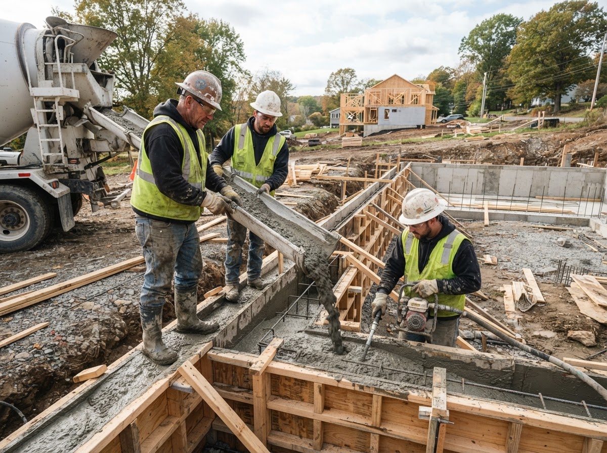 Concrete being placed into foundation wall forms in Camillus NY