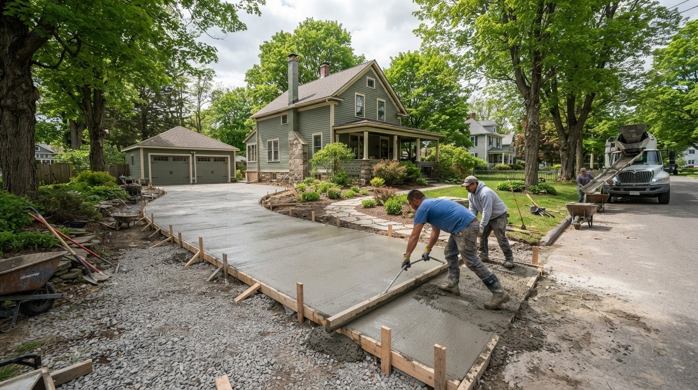 Concrete driveway installation in Skaneateles NY