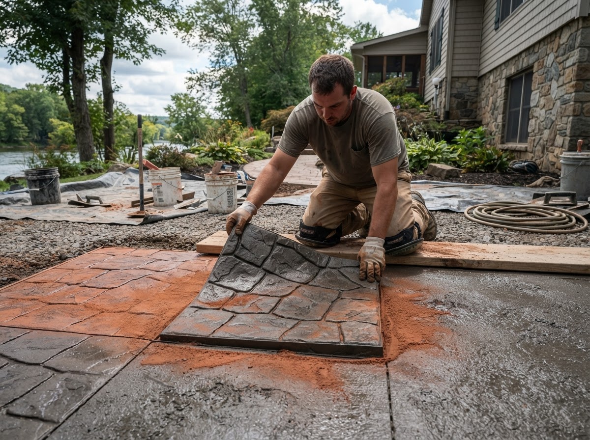 Stamped concrete stamping process in Baldwinsville NY