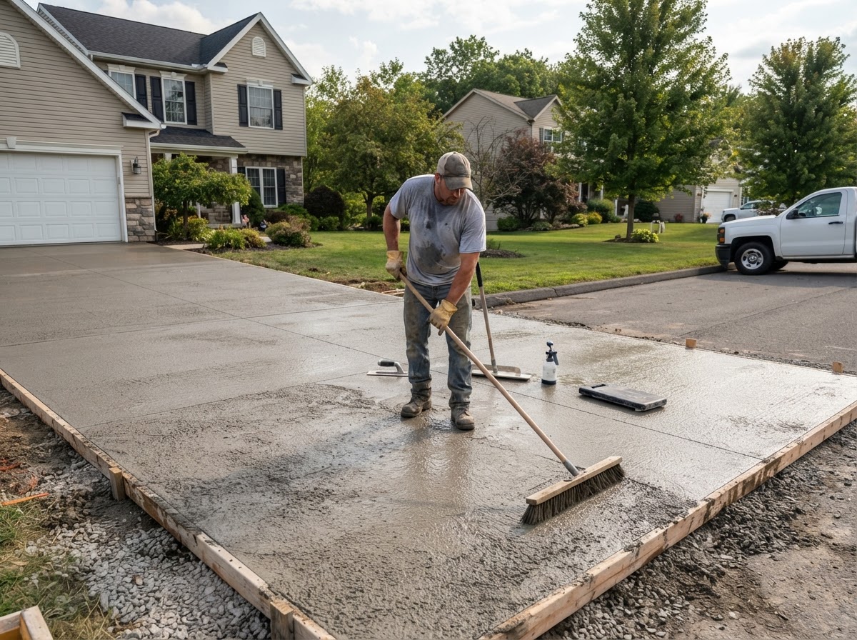 Concrete driveway installation in a Central New York service area