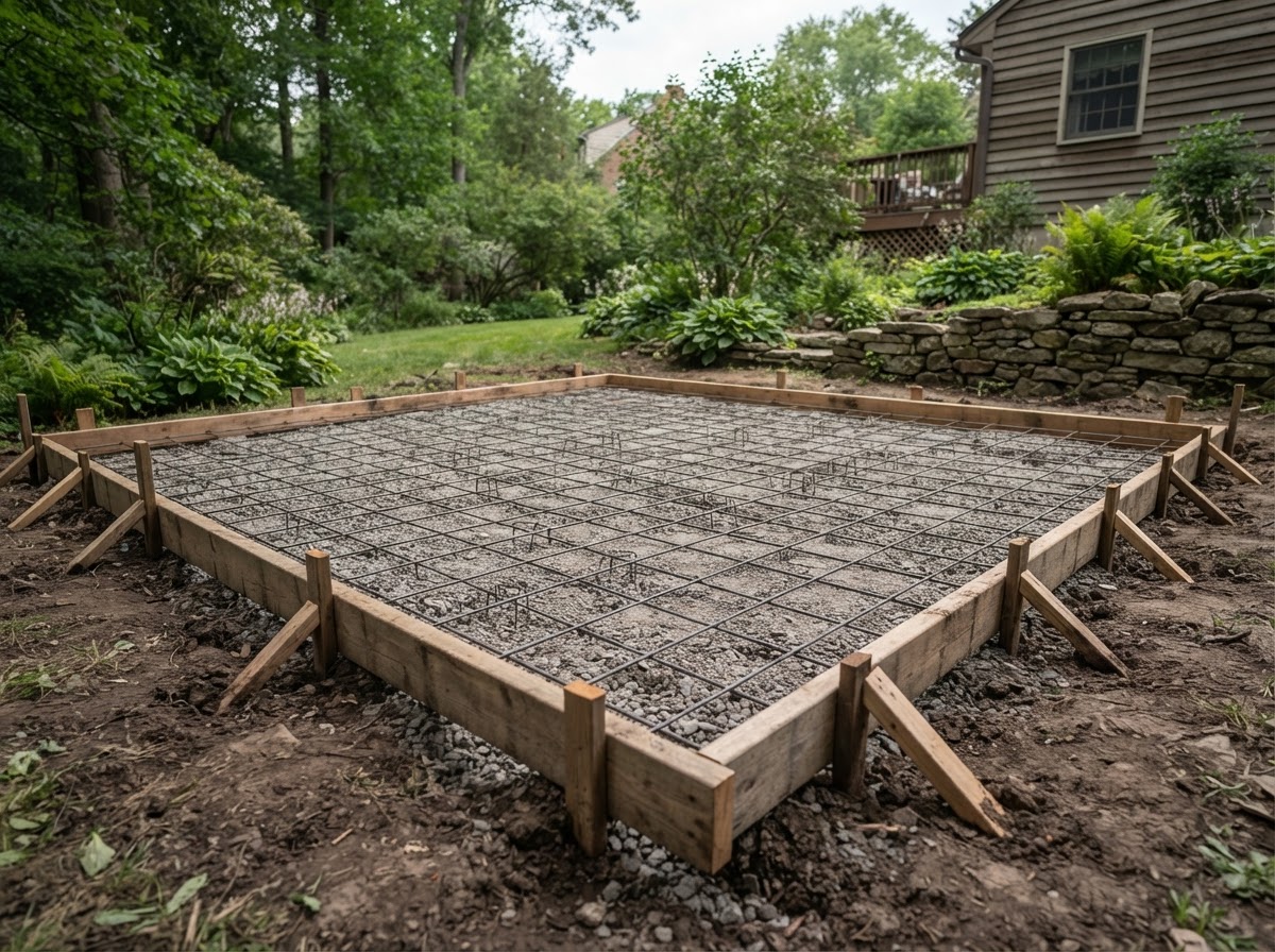 Concrete patio base preparation and formwork in Camillus NY