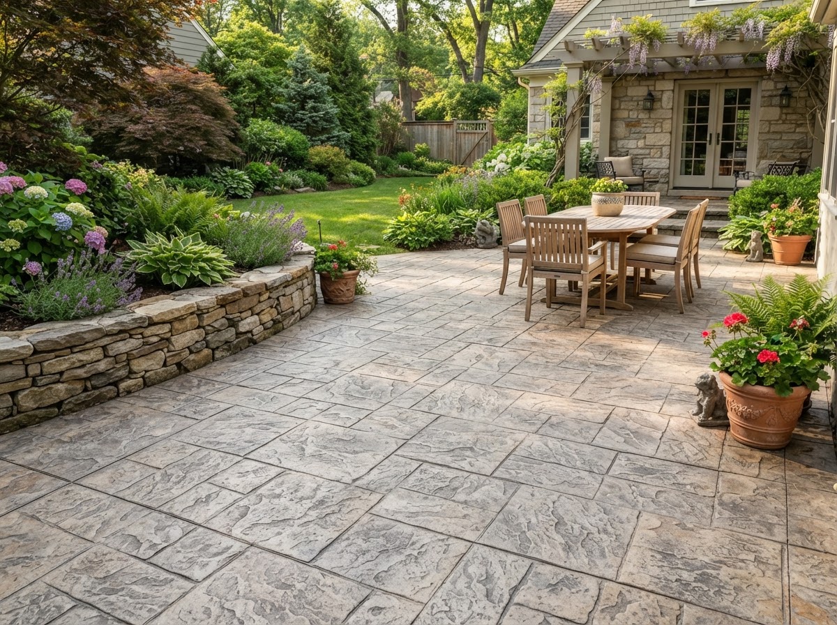 Stamped concrete decorative surface detail in Solvay NY