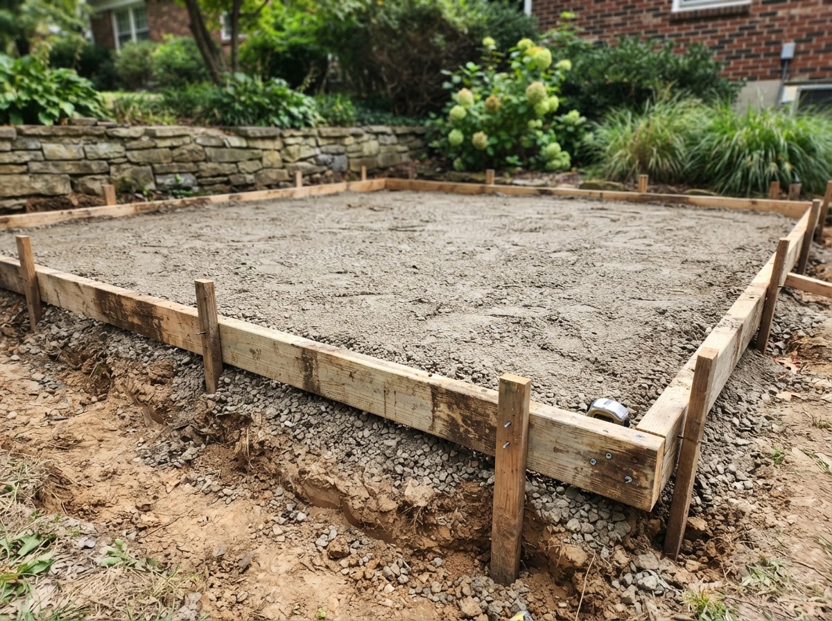 Concrete patio base preparation in Liverpool NY