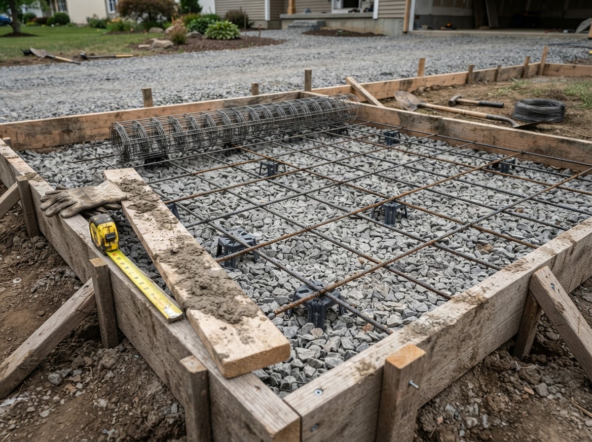 Concrete driveway base preparation and formwork in Camillus NY