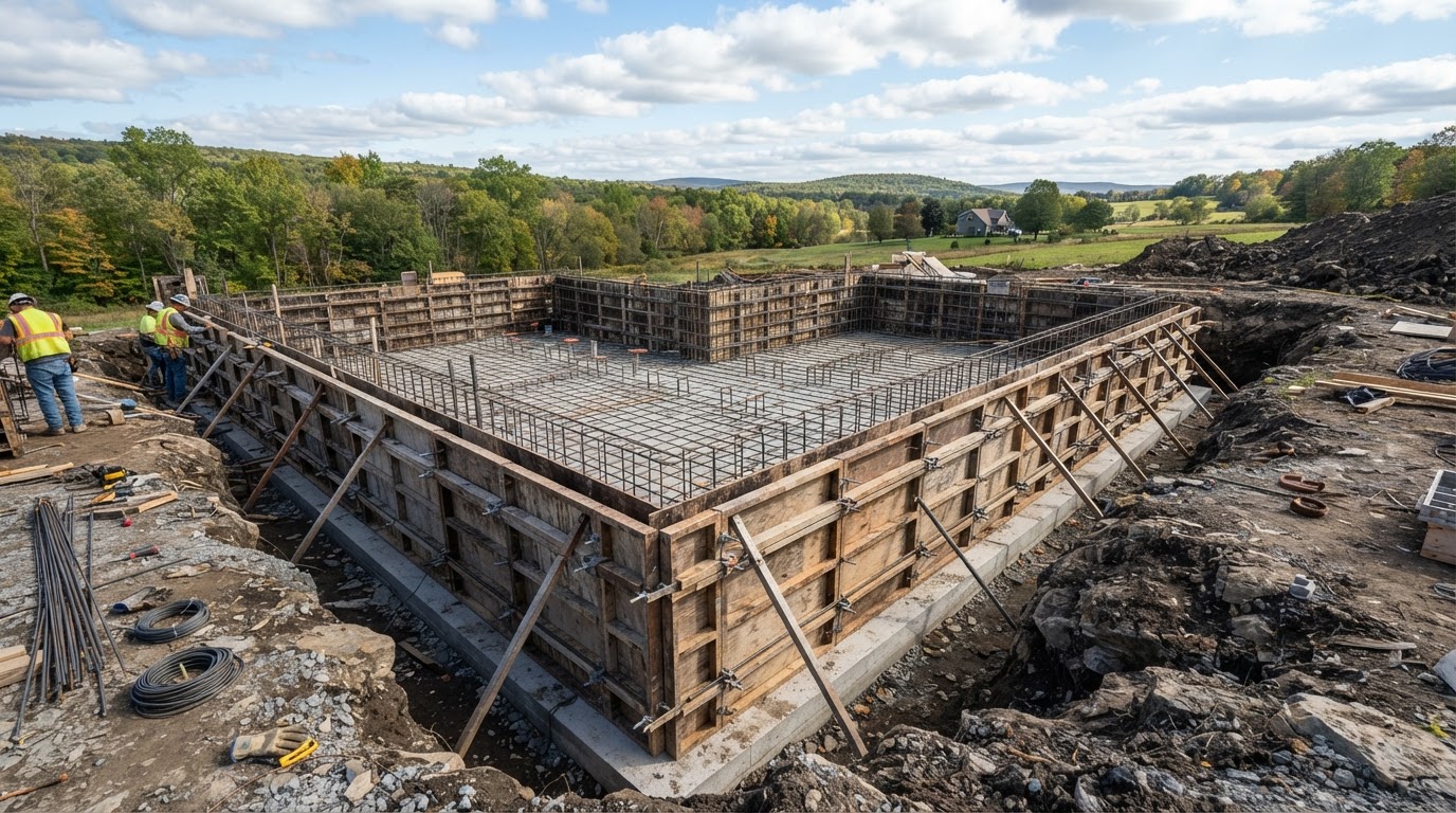 Concrete foundation formwork and reinforcement in Camillus NY