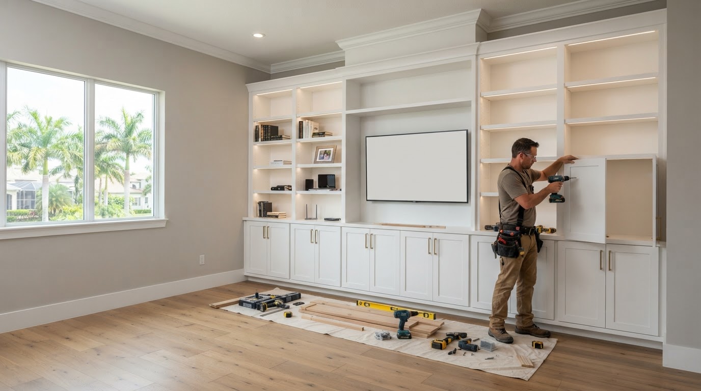 Custom home office built-in cabinetry in Fish Hawk Florida