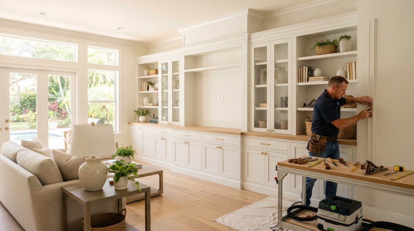Custom wall-to-wall built-in cabinetry and shelving in Bloomingdale Florida