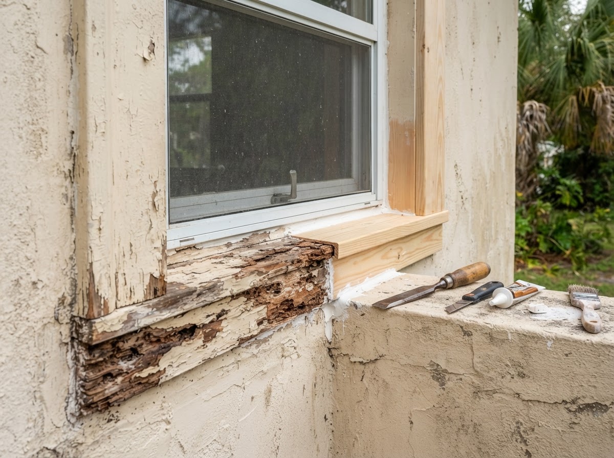Window sill and exterior casing repair in Bloomingdale