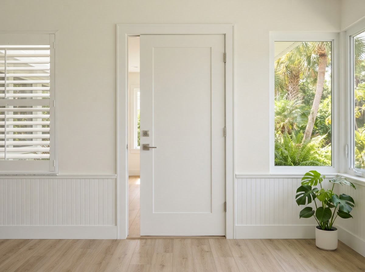 Solid-core interior door in a finished Bloomingdale room
