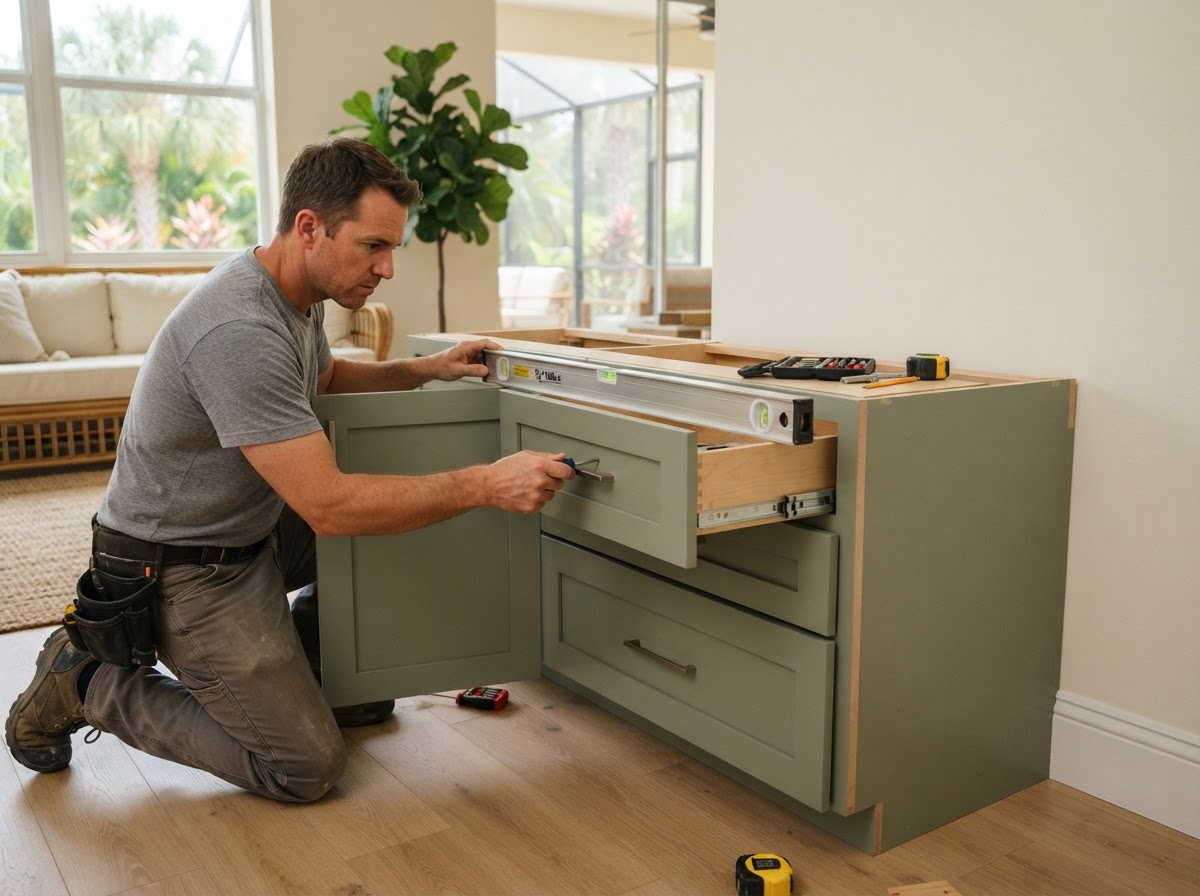 Media wall base cabinet with drawers and doors in Bloomingdale FL