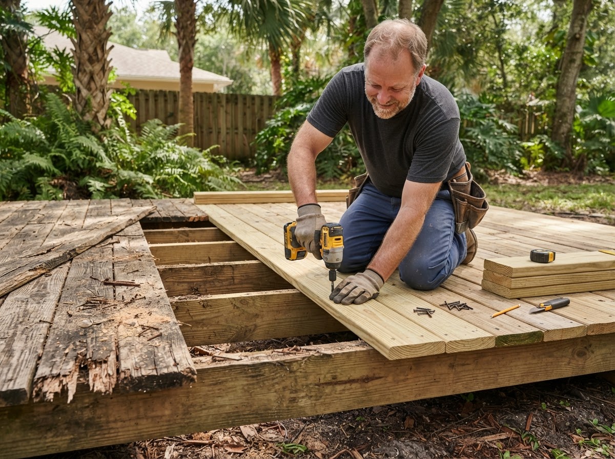 Damaged and replacement deck boards in Bloomingdale FL